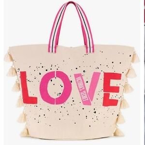 Victoria's Secret Tote Bag Large Canvas Weekender Love Beach Tassels NEW